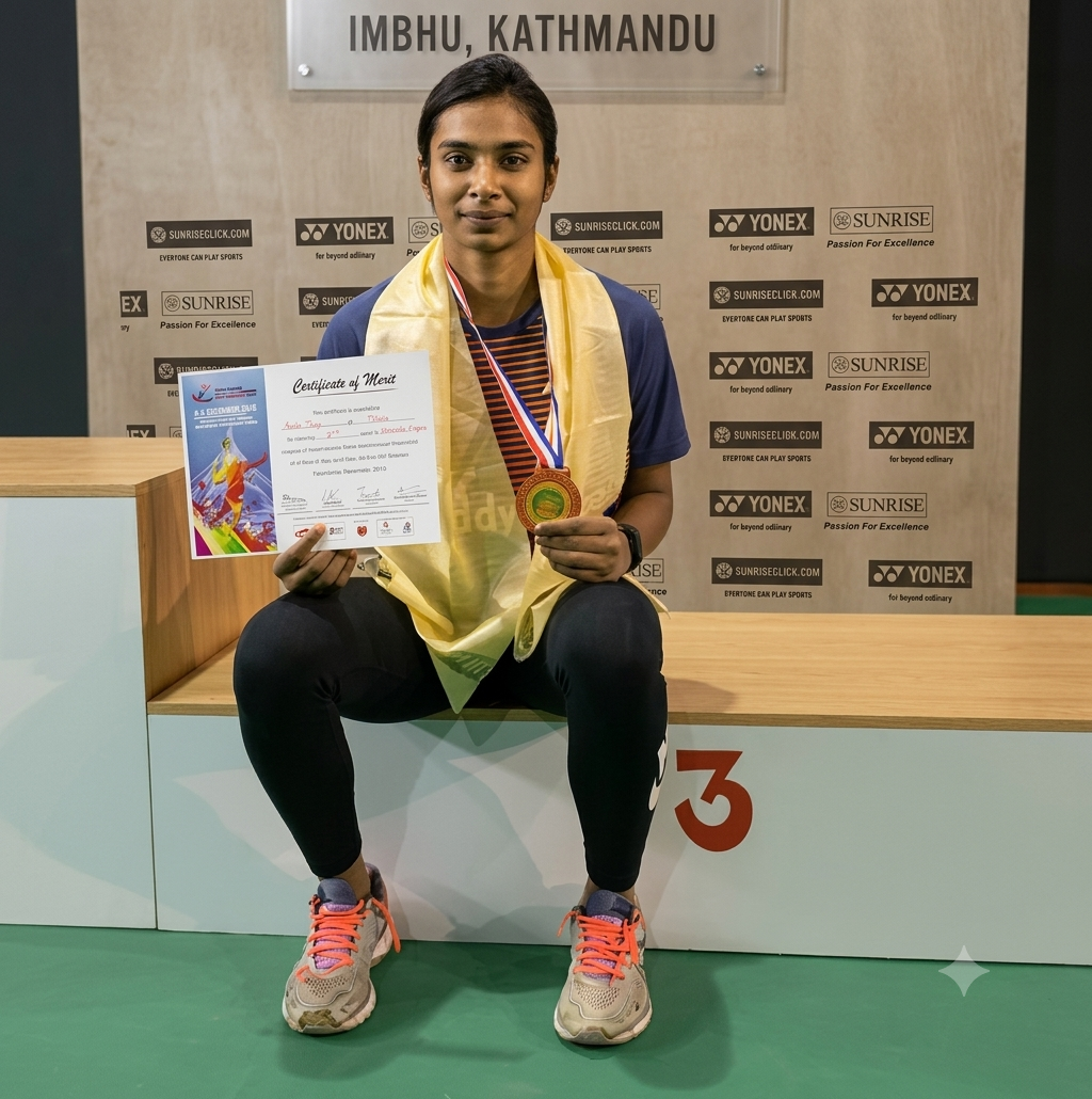 Arpitha Misra with bronze medal at All Africa U-15, Kathmandu