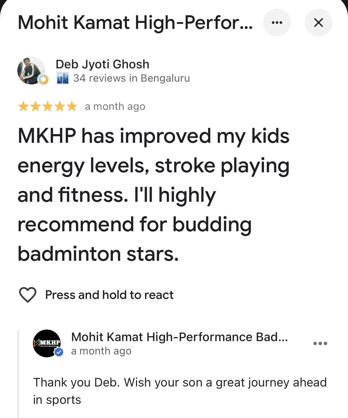 Google review from Deb Jyoti Ghosh